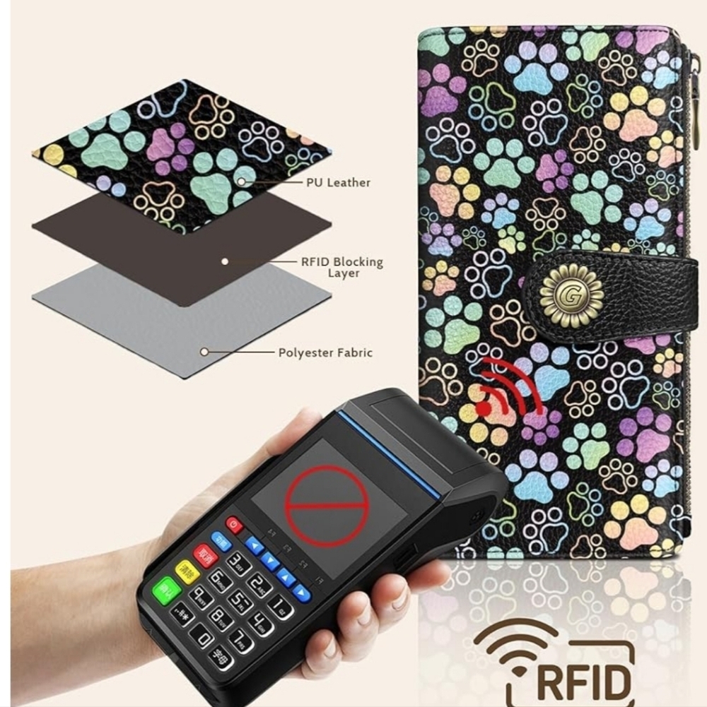 Colorful Paw Print RFID Blocking Wallet Case